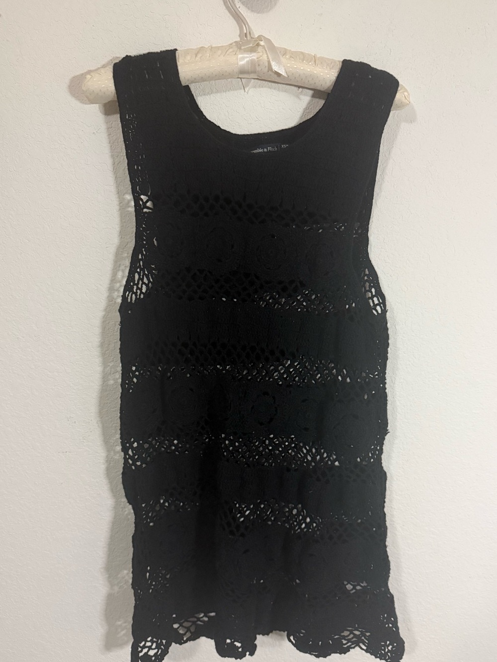 Abercrombie & Fitch Black Sleeveless Crochet Cover Up Dress